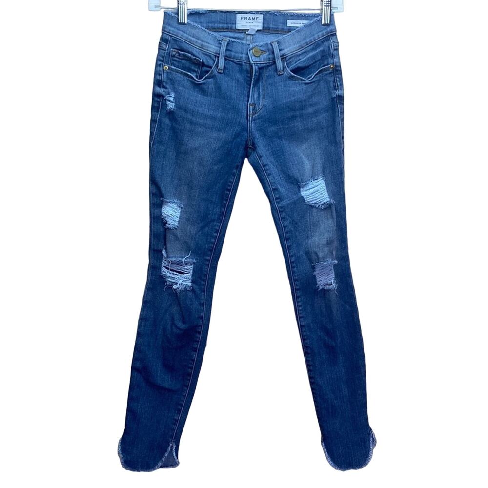 Frame Denim Le Skinny de Jeanne Distressed Fray Havelock Skinny Jeans Size 24